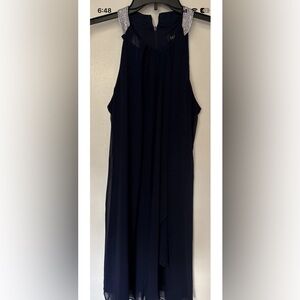 MSK Navy Maxi Dress with Embellished Shoulder Straps Size Medium